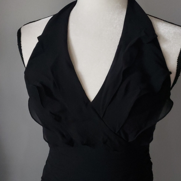 Tadashi black silk halter dress with tiered ruffles - Picture 2 of 8